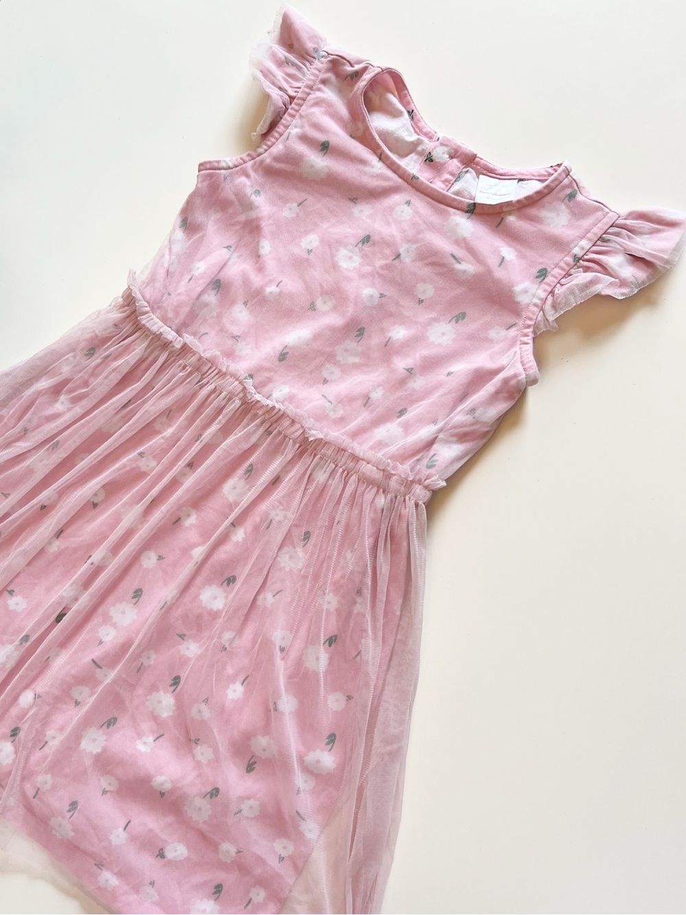 Hanna Anderson Tulle Overlay Pink Daisy Dress | Size 8